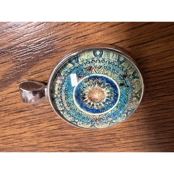 Boho Pendant Mandala Flower Pattern Silver Tone Charm Glass Gift Women Unique - Picture 4 of 7